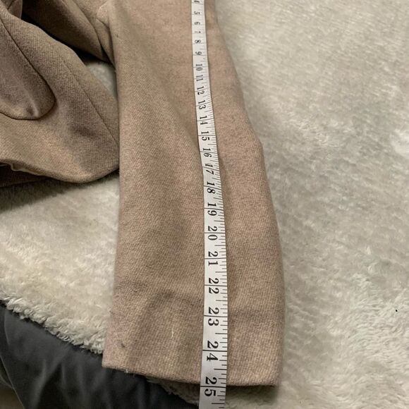 Calvin‎ Klein Beige Wool Blend Full Zip Womens Coat Size Large Jacket Fur Hood - Picture 4 of 8